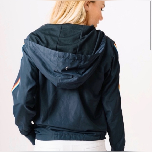 Zyia Active Navy With Rainbow Stripes Windbreaker Size Medium - Picture 12 of 12